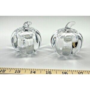 Shannon Crystal Pumpkin Salt Pepper Shakers Set Clear Glass Fall Thanksgiving